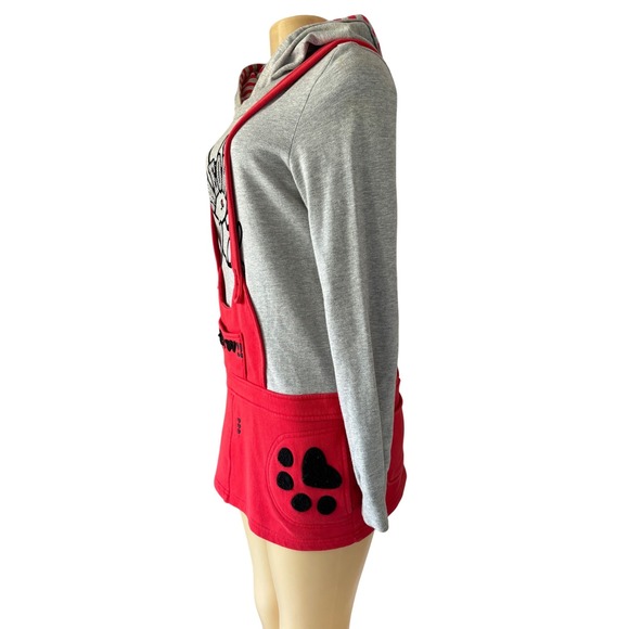 Azona Hoodie Dress w/ Suspenders | Gray & Red Novelty Sweatshirt Dress - Picture 6 of 11